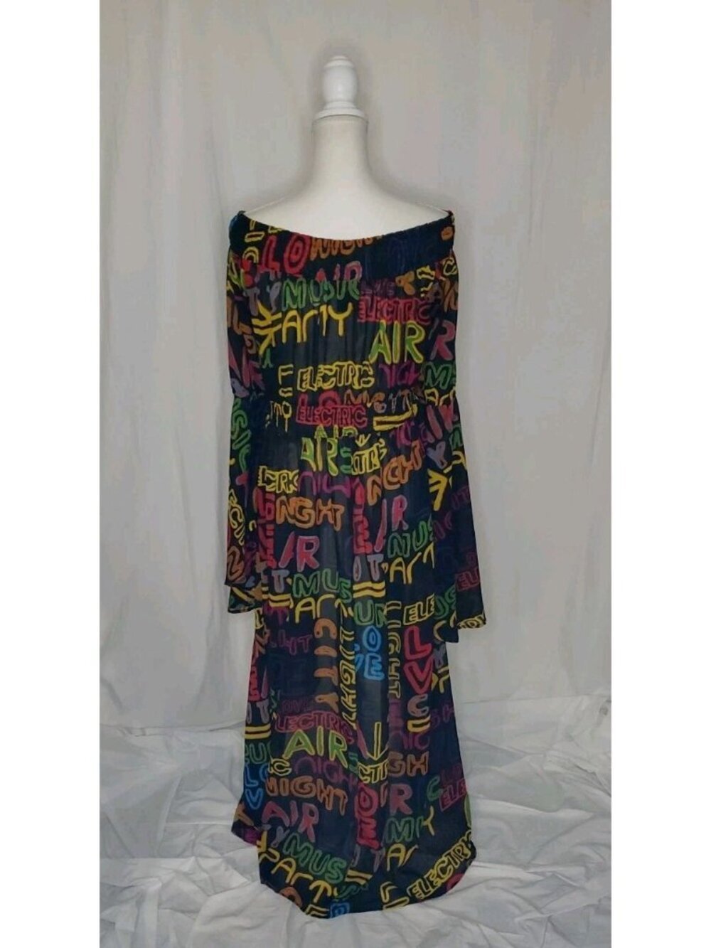 Ashley Stewart Graffti Dramatic Hi Low Duster Fairy Grunge Off Shoulder Sz 14/16 - Picture 10 of 16